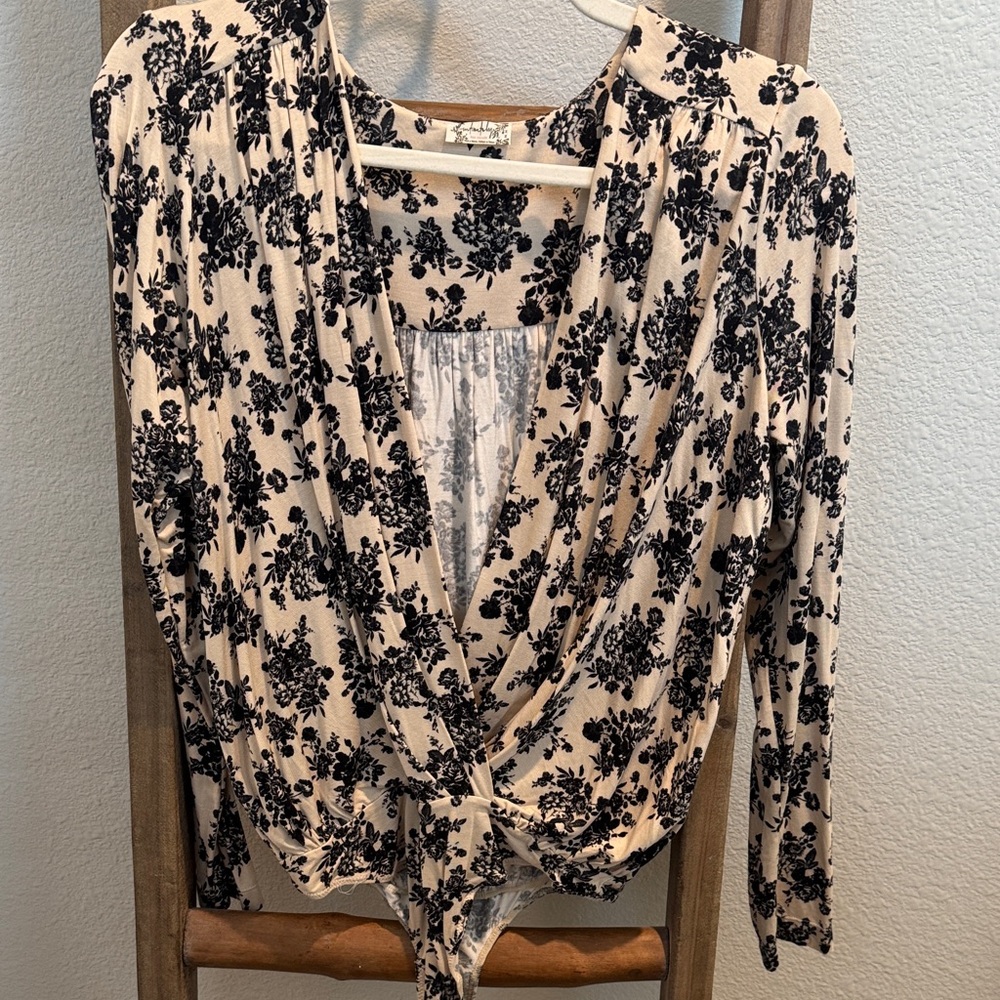 Free People Floral Bodysuit - Black and Cream